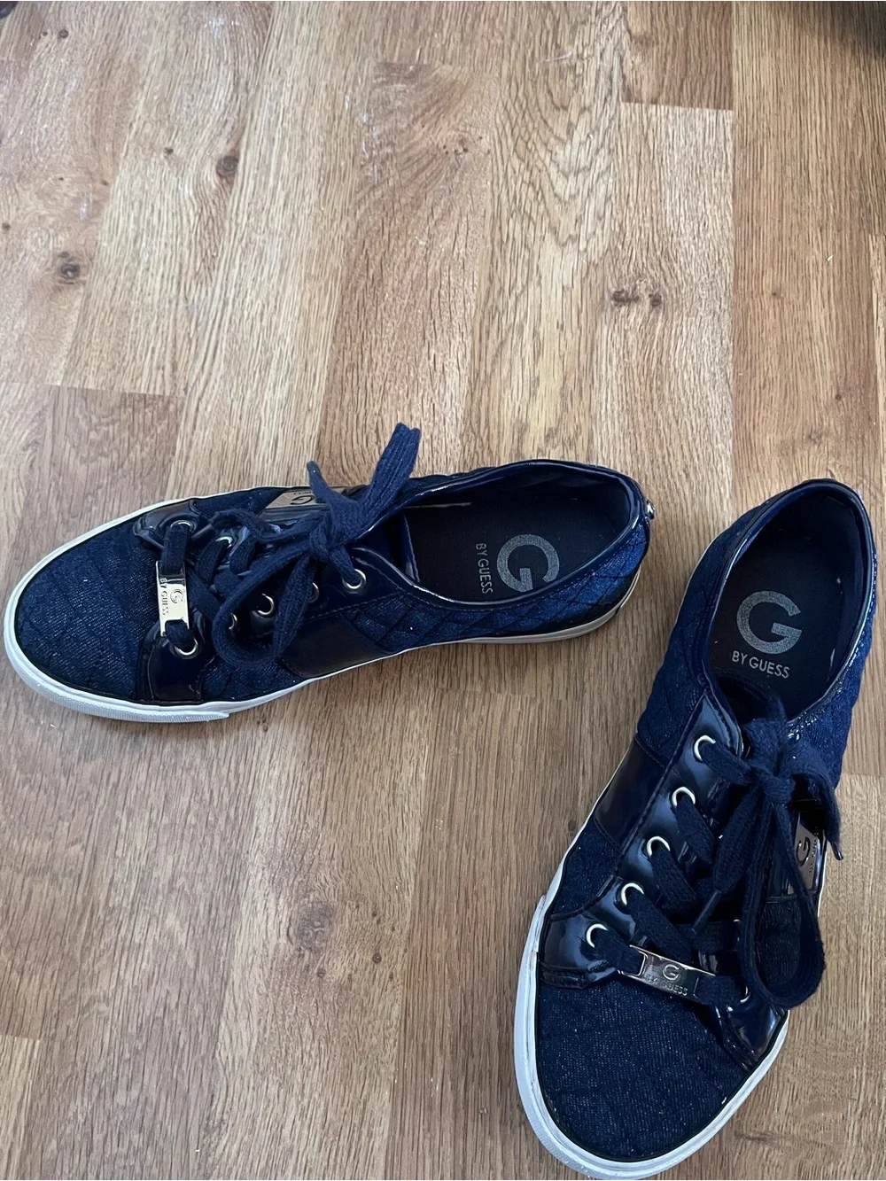 G by Guess Navy Quilted Lace-Up Sneakers with Silver Hardware - Size 7.5M